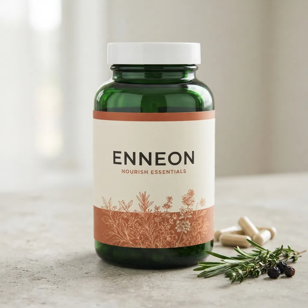 Enneon Nourish Essentials dark green glass bottle
